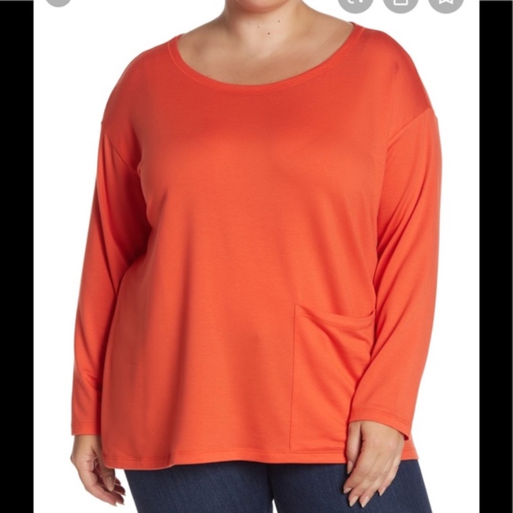 Eileen Fisher Tencel Stretch Terry Ballet Neck Tunic in Hot Red Womens size 2X